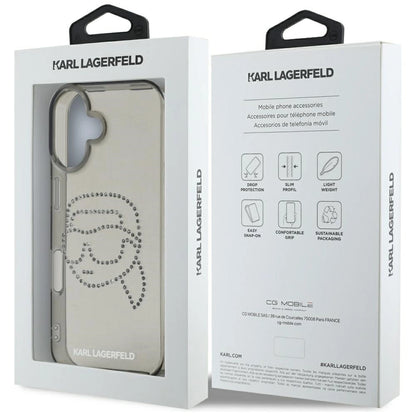Karl Lagerfeld IML Rhinestones Karl Head Case for iPhone 16 Black_7