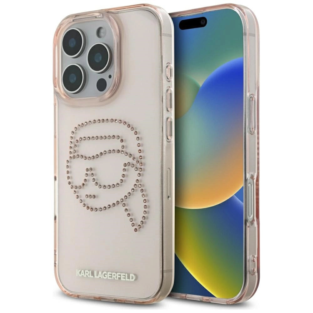 Karl Lagerfeld IML Rhinestones Karl Head Case for iPhone 16 Pro Pink_0