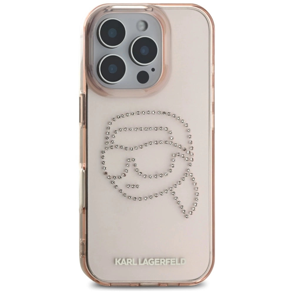 Karl Lagerfeld IML Rhinestones Karl Head Case for iPhone 16 Pro Pink_2