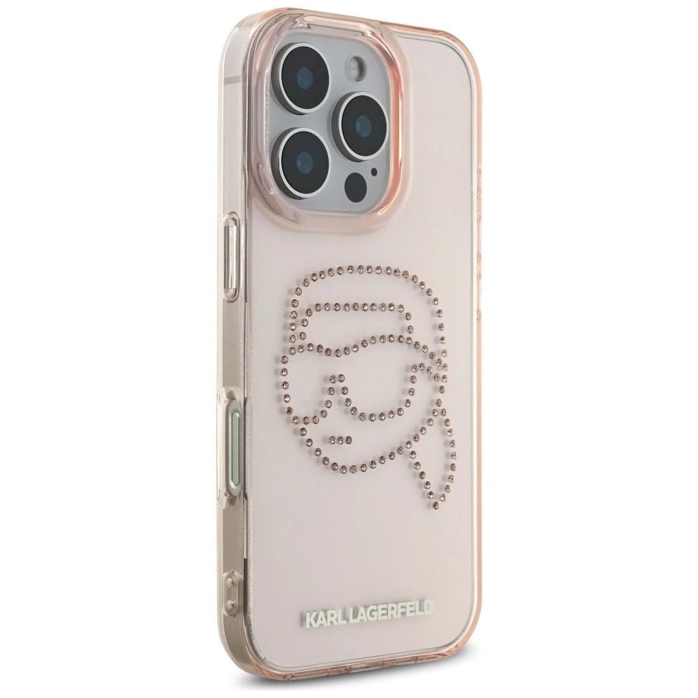 Karl Lagerfeld IML Rhinestones Karl Head Case for iPhone 16 Pro Pink_3