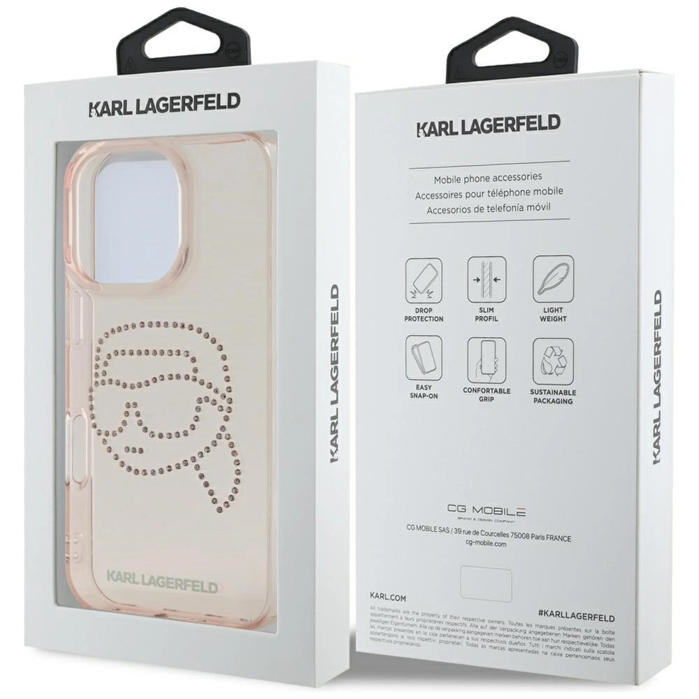 Karl Lagerfeld IML Rhinestones Karl Head Case for iPhone 16 Pro Pink_7