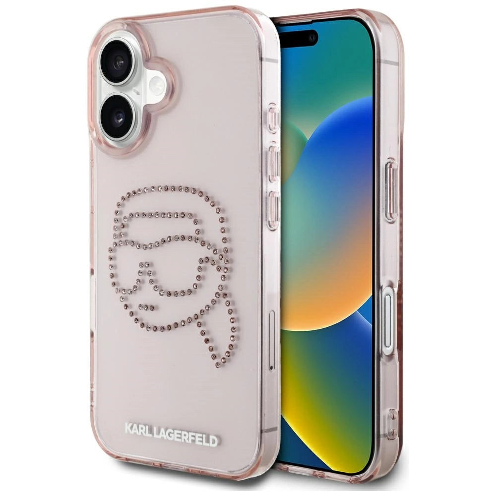 Karl Lagerfeld IML Rhinestones Karl Head iPhone 16 Case Pink_0