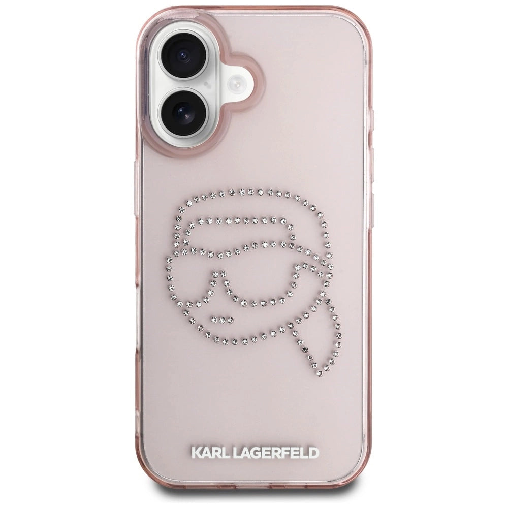 Karl Lagerfeld IML Rhinestones Karl Head iPhone 16 Case Pink_2