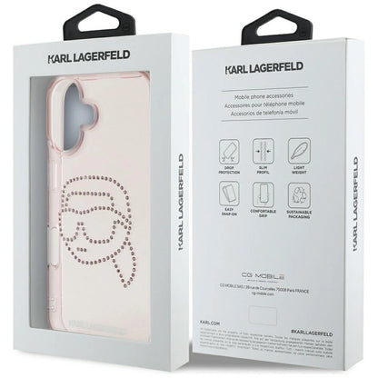 Karl Lagerfeld IML Rhinestones Karl Head iPhone 16 Case Pink_7