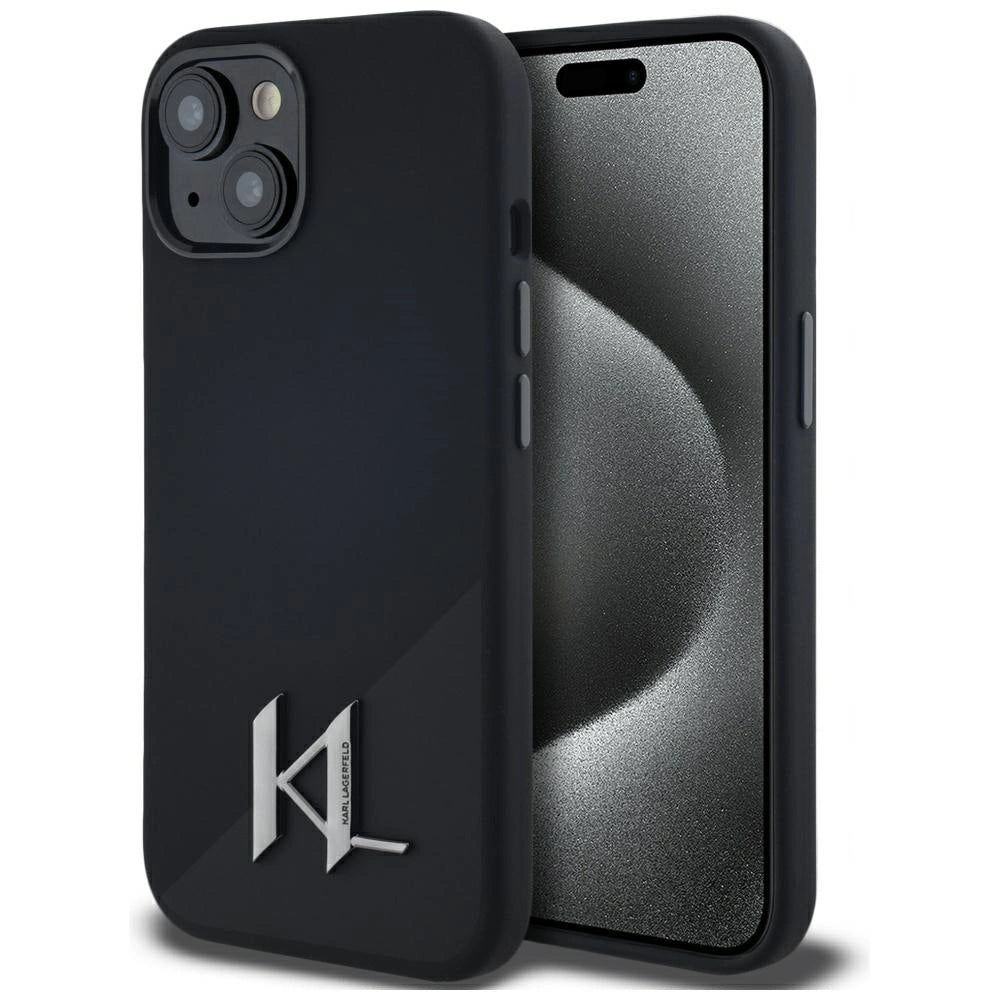 Karl Lagerfeld Silicone Shadow Metal Initial MagSafe Case for iPhone 15 Black_0