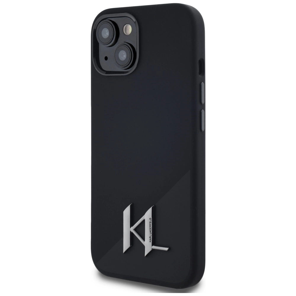 Karl Lagerfeld Silicone Shadow Metal Initial MagSafe Case for iPhone 15 Black_1