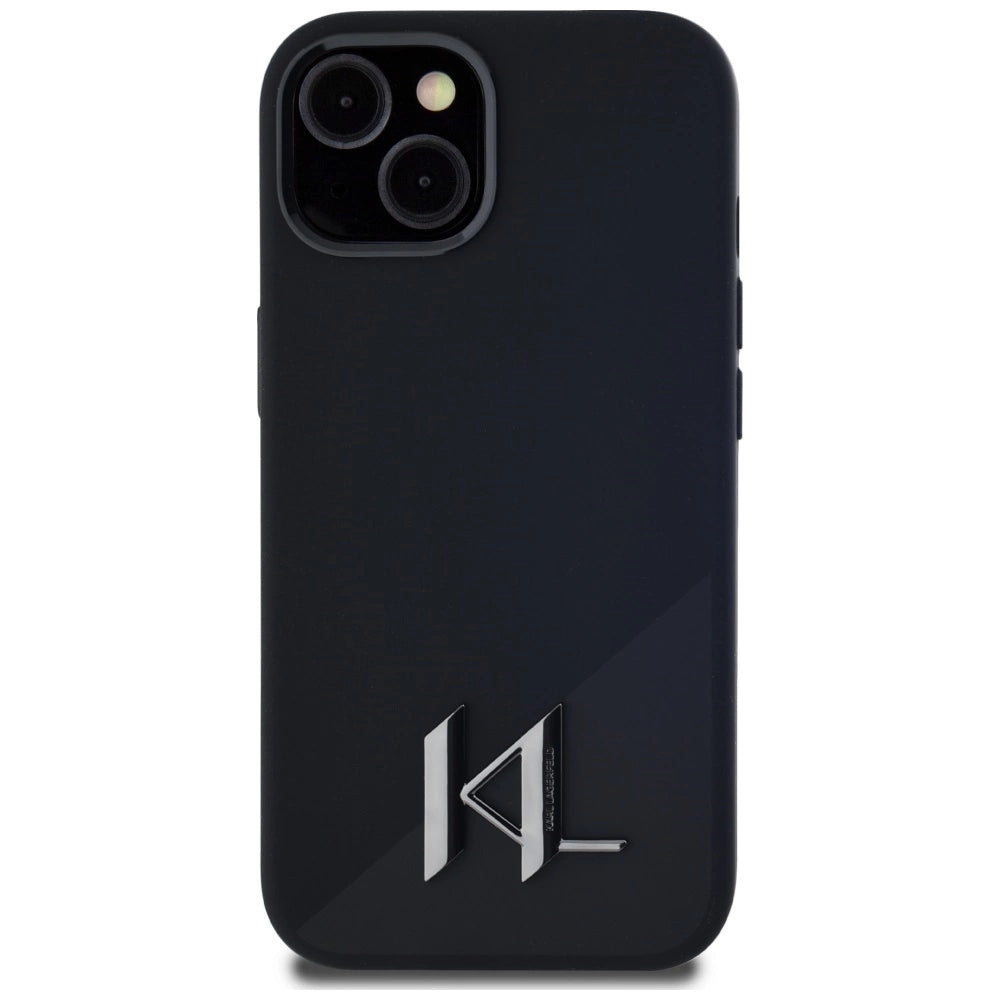 Karl Lagerfeld Silicone Shadow Metal Initial MagSafe Case for iPhone 15 Black_2