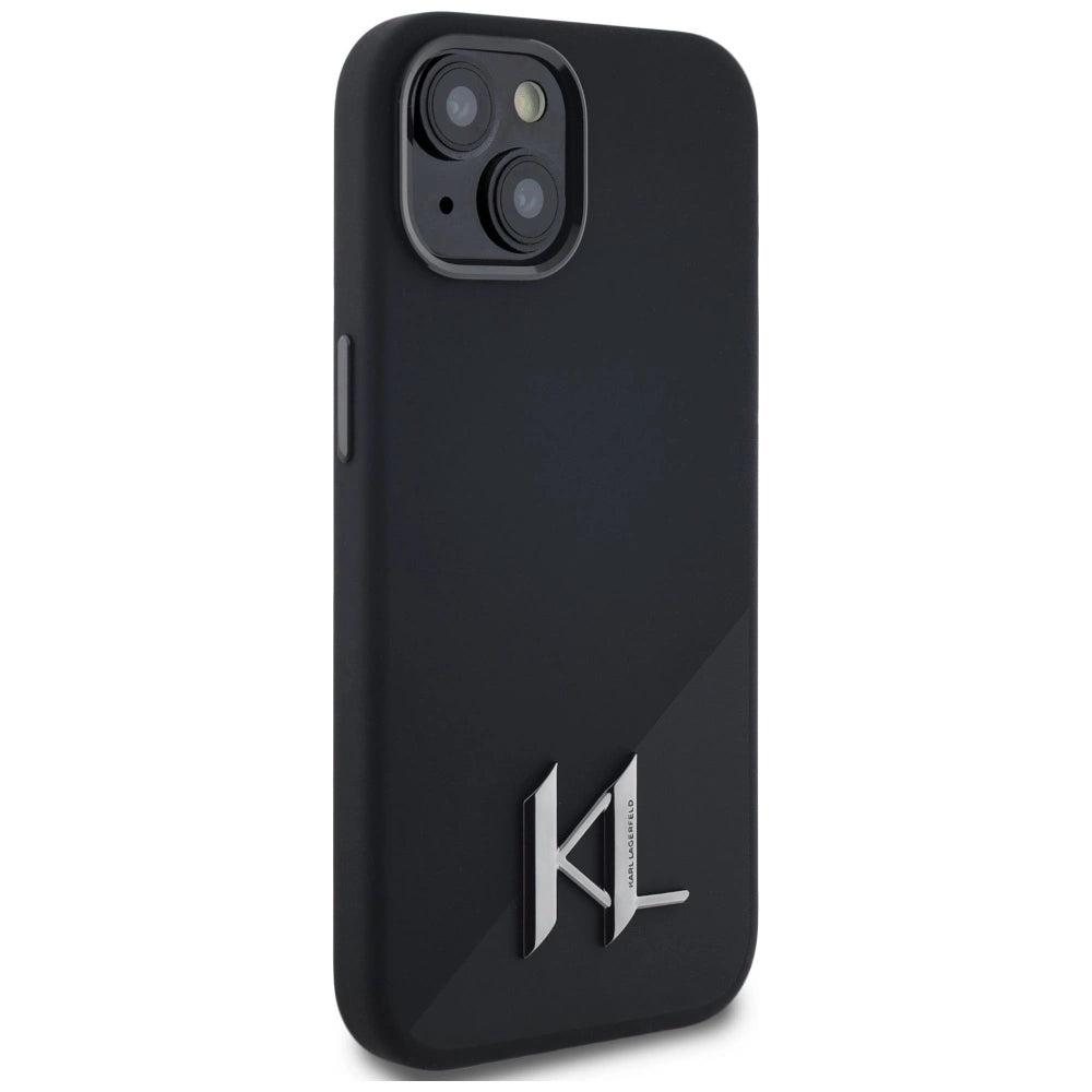 Karl Lagerfeld Silicone Shadow Metal Initial MagSafe Case for iPhone 15 Black_3