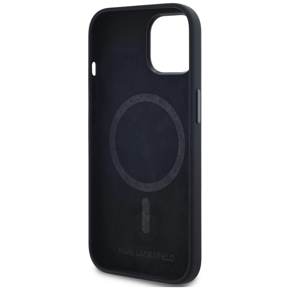 Karl Lagerfeld Silicone Shadow Metal Initial MagSafe Case for iPhone 15 Black_6