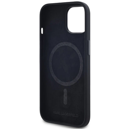 Karl Lagerfeld Silicone Shadow Metal Initial MagSafe Case for iPhone 15 Black_6