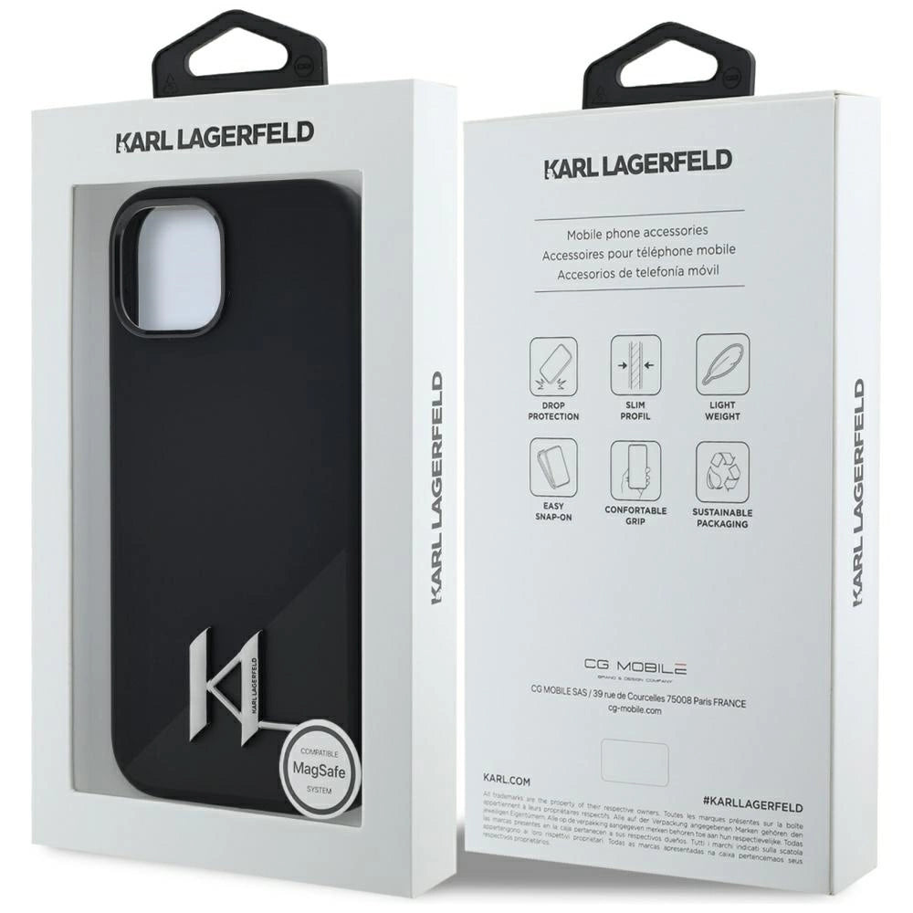 Karl Lagerfeld Silicone Shadow Metal Initial MagSafe Case for iPhone 15 Black_7