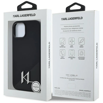 Karl Lagerfeld Silicone Shadow Metal Initial MagSafe Case for iPhone 15 Black_7