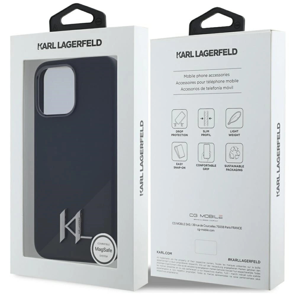 Karl Lagerfeld Silicone Shadow Metal Initial MagSafe Case for iPhone 15 Pro Black_7