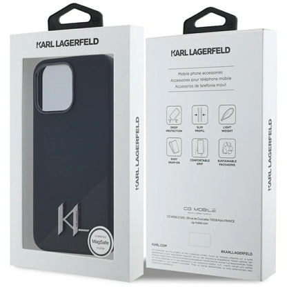 Karl Lagerfeld Silicone Shadow Metal Initial MagSafe Case for iPhone 15 Pro Black_7