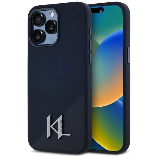 Karl Lagerfeld Silicone Shadow Metal Initial MagSafe Case for iPhone 15 Pro Max Black_0
