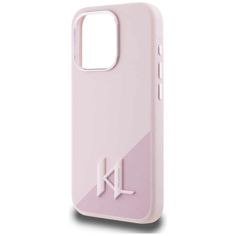 Karl Lagerfeld Silicone Shadow Metal Initial MagSafe Case for iPhone 15 Pro Max Pink_5
