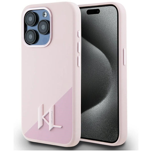 Karl Lagerfeld Silicone Shadow Metal Initial MagSafe Case for iPhone 15 Pro Pink_0