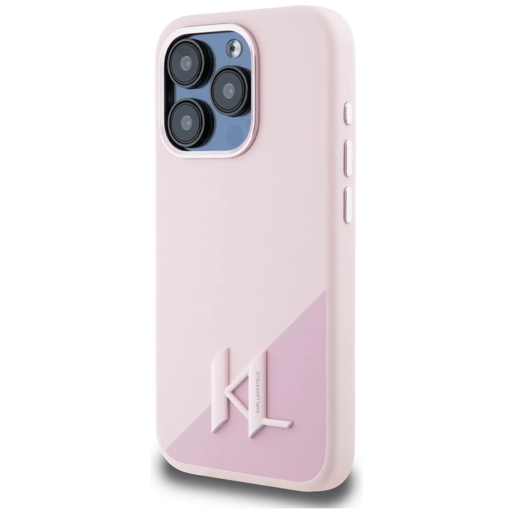 Karl Lagerfeld Silicone Shadow Metal Initial MagSafe Case for iPhone 15 Pro Pink_1