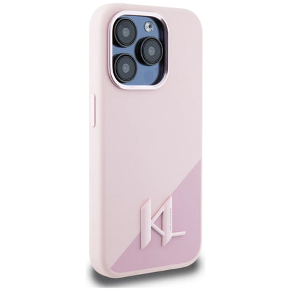 Karl Lagerfeld Silicone Shadow Metal Initial MagSafe Case for iPhone 15 Pro Pink_3