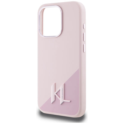 Karl Lagerfeld Silicone Shadow Metal Initial MagSafe Case for iPhone 15 Pro Pink_5