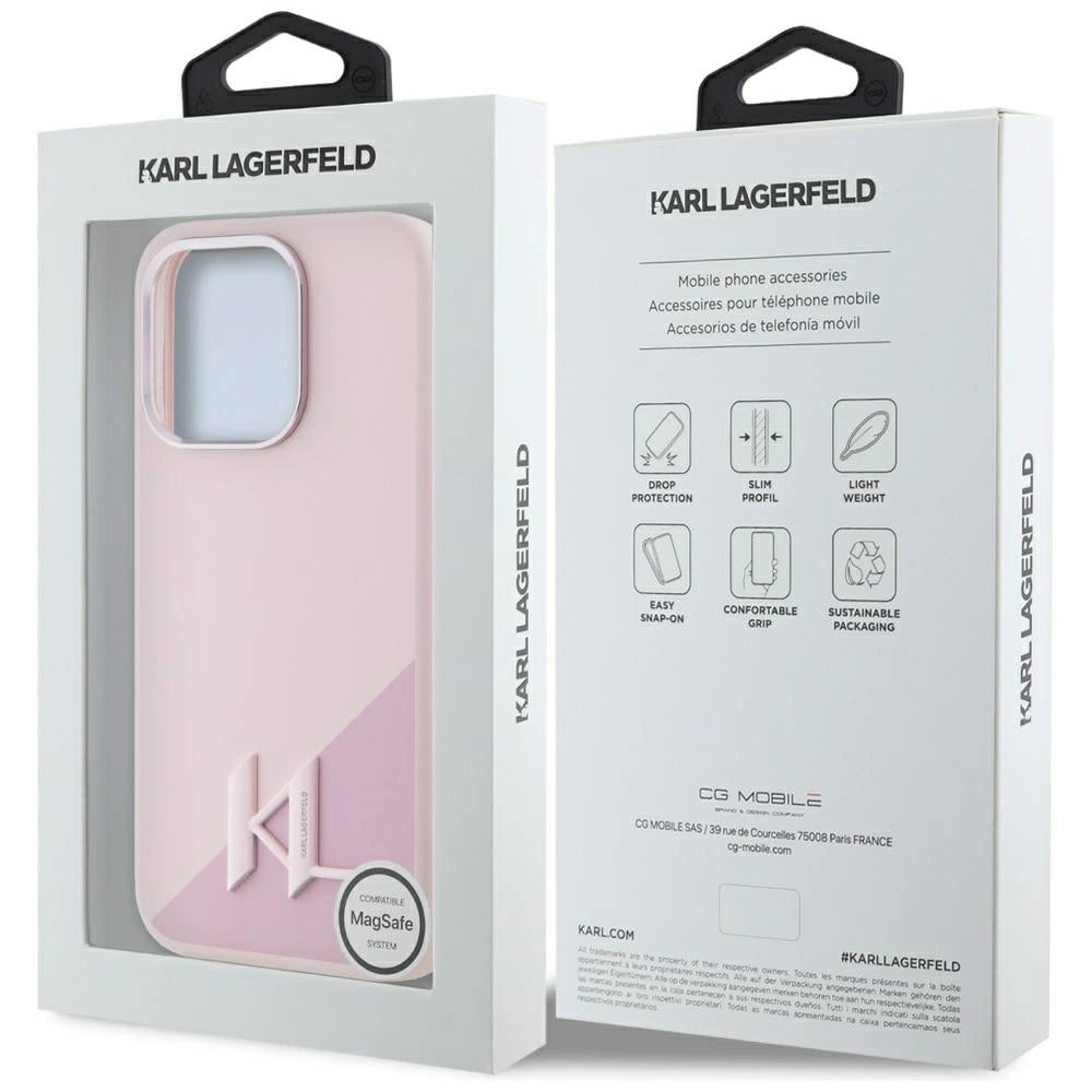 Karl Lagerfeld Silicone Shadow Metal Initial MagSafe Case for iPhone 15 Pro Pink_7