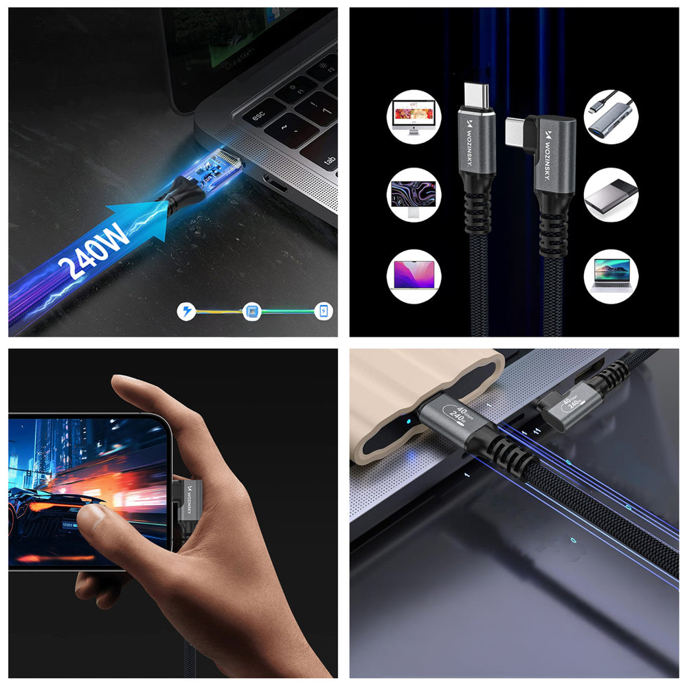 Wozinsky WPS3-UY41S USB-C Thunderbolt 4 240W 1m 4K Angled Cable - Black_9