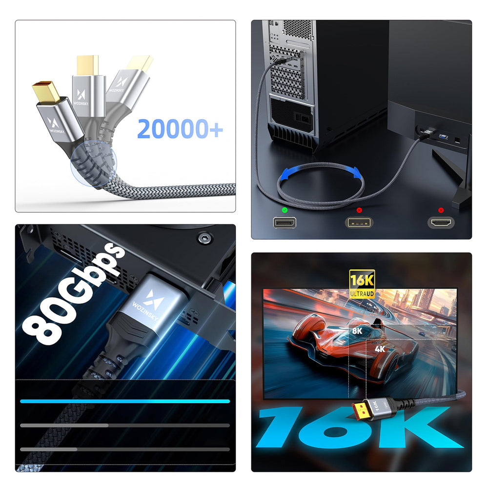 Wozinsky WPS-16AYL1S DisplayPort 2.1 Cable VESA Certified 80 Gb/s 16K@60Hz 8K@120Hz 4K@240Hz HDR HDCP DSC 1m - Black_2