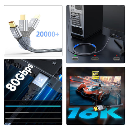 Wozinsky WPS-16AYL1S DisplayPort 2.1 Cable VESA Certified 80 Gb/s 16K@60Hz 8K@120Hz 4K@240Hz HDR HDCP DSC 1m - Black_2