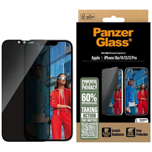 PanzerGlass Ultra-Wide Fit Privacy Glass for iPhone 16e / 14 / 13 / 13 Pro_0