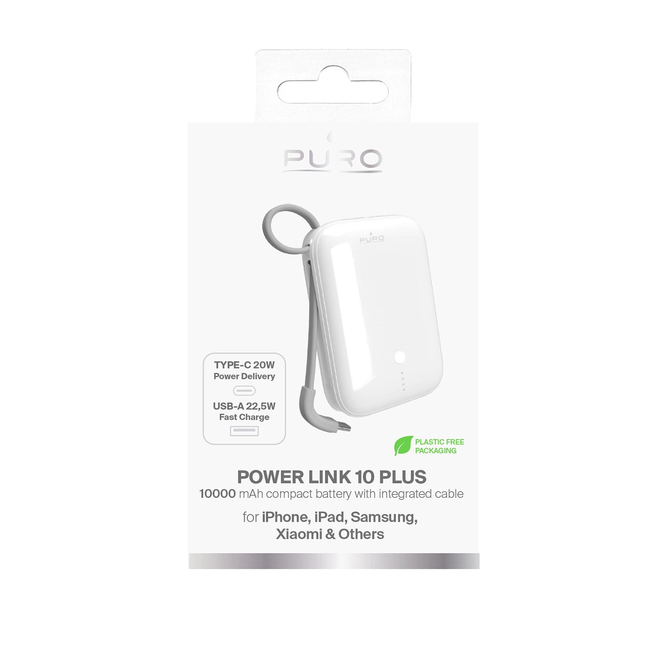 Puro Power Link 10 Plus 10000mAh Power Bank with Built-in USB-C Cable – White_3