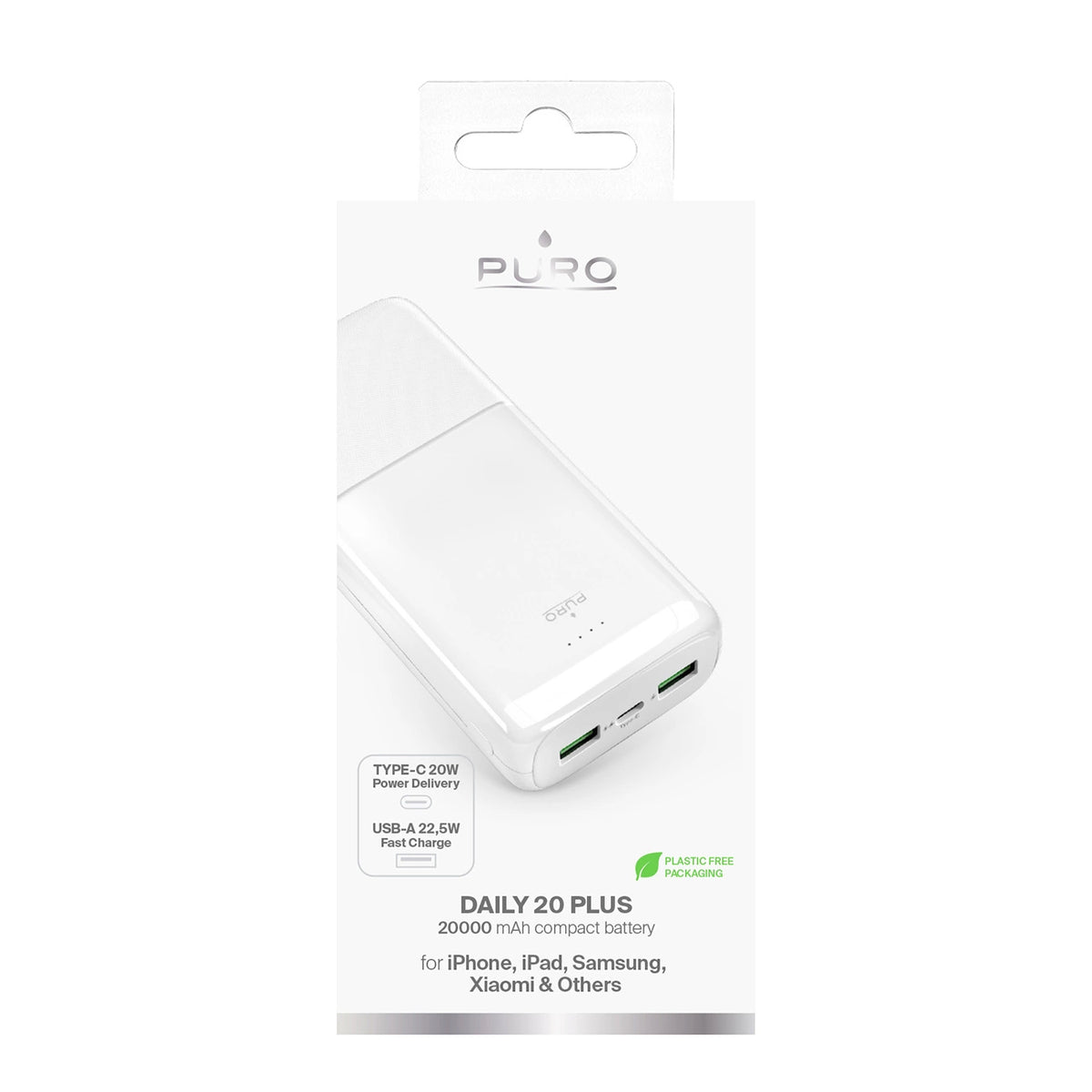 Powerbank Puro DAILY 20 PLUS 20000mAh 2x USB-A / 1x USB-C 22.5W PD AFC - white_2