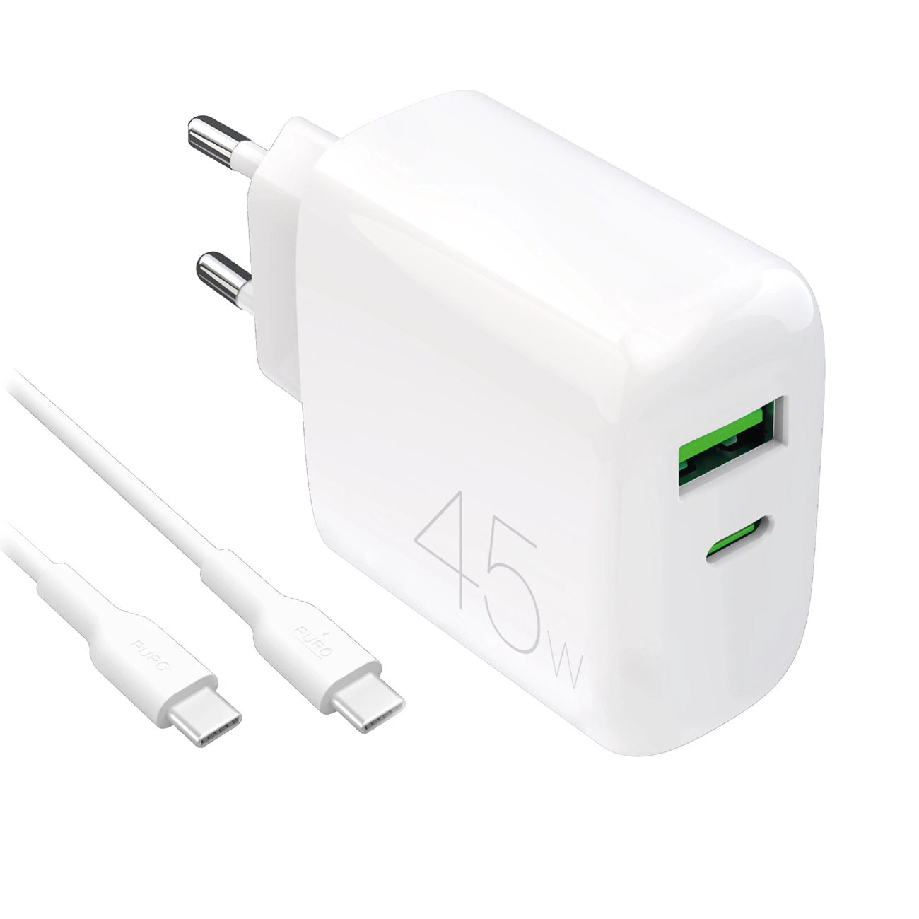 Puro Daily Prolite 45W USB-C USB-A Power Delivery Charger with USB-C Cable - White_0