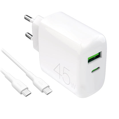 Puro Daily Prolite 45W USB-C USB-A Power Delivery Charger with USB-C Cable - White_0