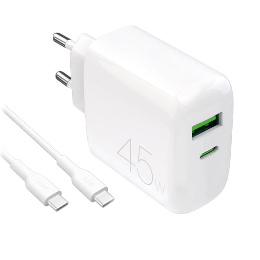 Puro Daily Prolite 45W USB-C USB-A Power Delivery Charger with USB-C Cable - White_0