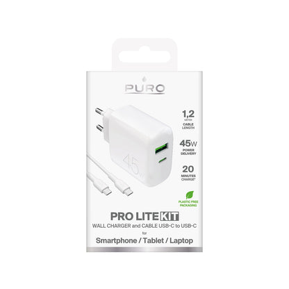 Puro Daily Prolite 45W USB-C USB-A Power Delivery Charger with USB-C Cable - White_1