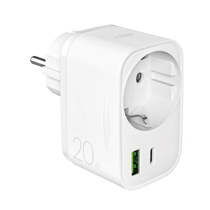 Puro 20W Power Delivery Charger with Schuko Plug and Socket 1x USB-C + 1x USB-A - White_0