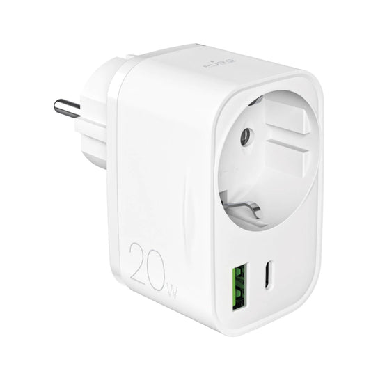 Puro 20W Power Delivery Charger with Schuko Plug and Socket 1x USB-C + 1x USB-A - White_0