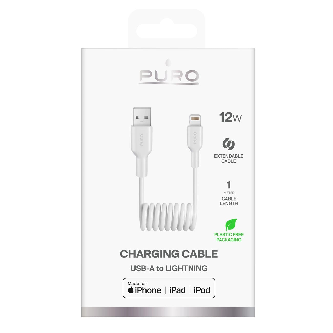Puro 12W USB-A - Lightning Spiral Cable 1m - White_1