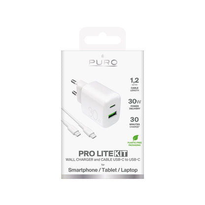 Puro PROLITE 30W USB-A / USB-C wall charger + USB-C - USB-C cable 1.2m - white_1