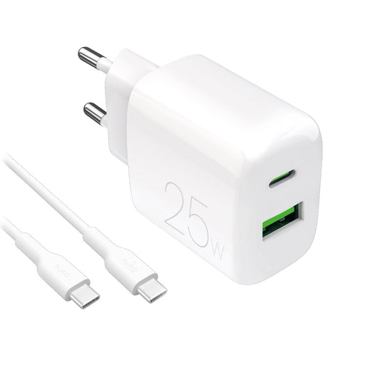 Puro PROLITE 25W USB-A / USB-C wall charger + USB-C - USB-C cable 1.2m - white_0