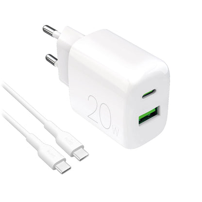 Puro PROLITE 20W USB-A / USB-C wall charger + USB-C - USB-C cable 1.2m - white_0