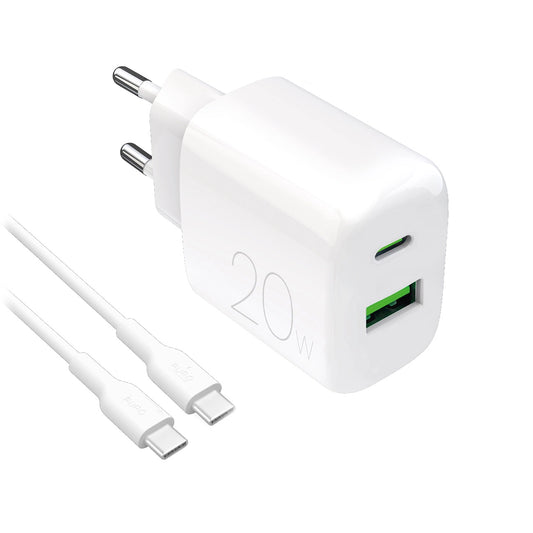 Puro PROLITE 20W USB-A / USB-C wall charger + USB-C - USB-C cable 1.2m - white_0