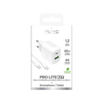 Puro PROLITE 20W USB-A / USB-C wall charger + USB-C - USB-C cable 1.2m - white_1