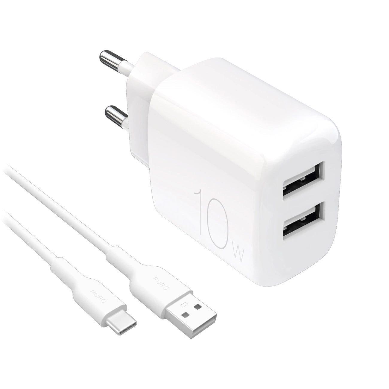 Puro PROLITE 10W 2x USB-A wall charger + USB-A - USB-C cable 1.2m - white_0