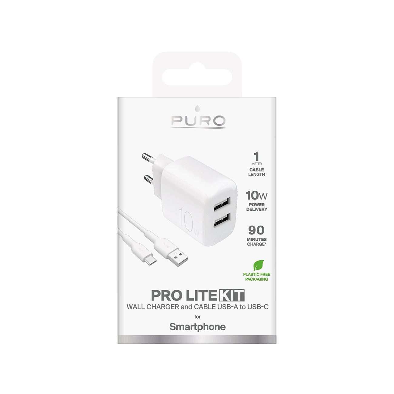 Puro PROLITE 10W 2x USB-A wall charger + USB-A - USB-C cable 1.2m - white_1