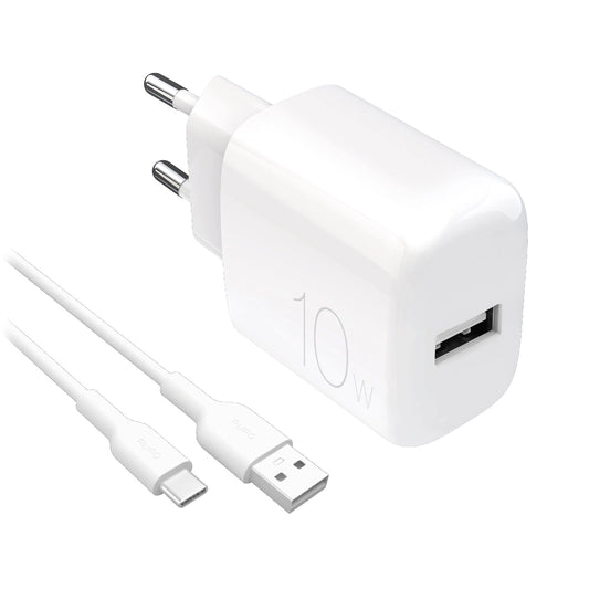 Puro PROLITE 10W USB-A wall charger + USB-A - USB-C cable 1.2m - white_0