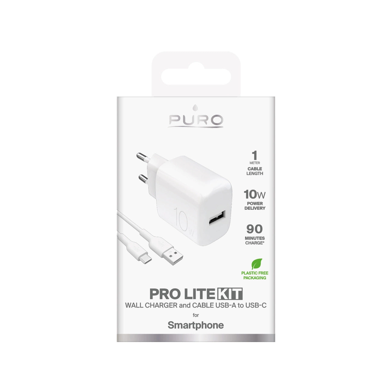Puro PROLITE 10W USB-A wall charger + USB-A - USB-C cable 1.2m - white_1