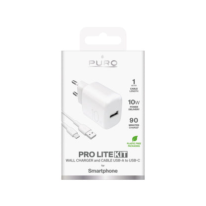 Puro PROLITE 10W USB-A wall charger + USB-A - USB-C cable 1.2m - white_1