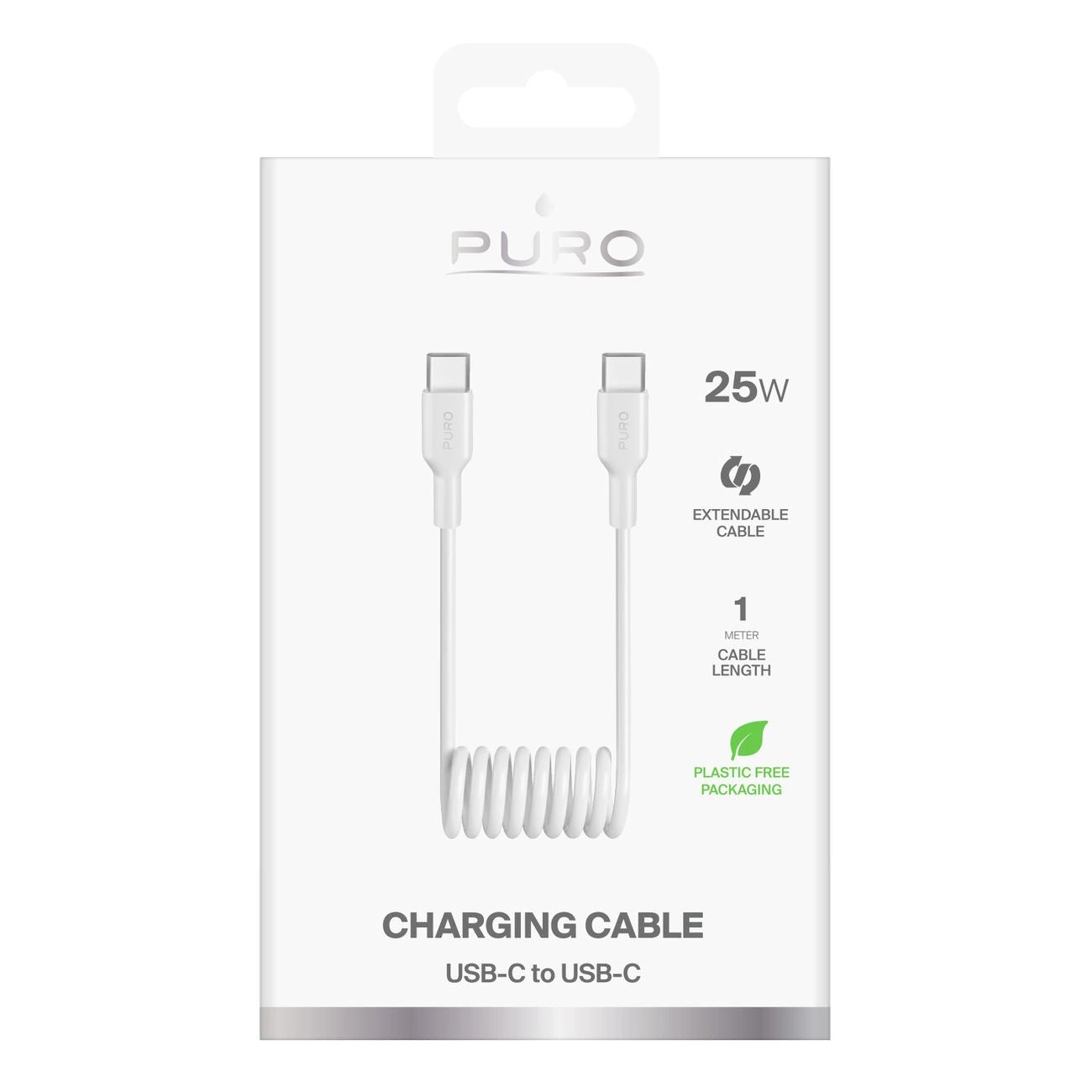 Puro 25W USB-C Spiral Cable - USB-C 1m - White_1
