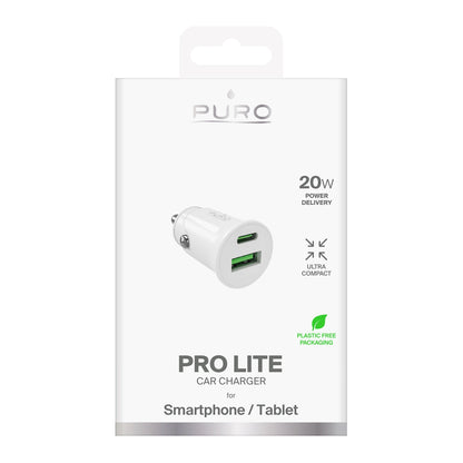 Puro Pro Lite Car Charger 1x USB-A + 1x USB-C Power Delivery 20W - White_1